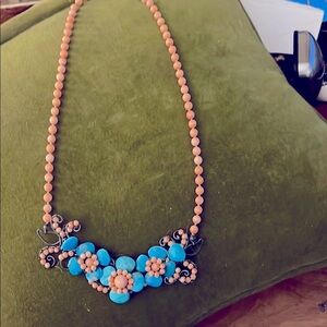 Handmade genuine turquoise & coral necklace. Great for summer!